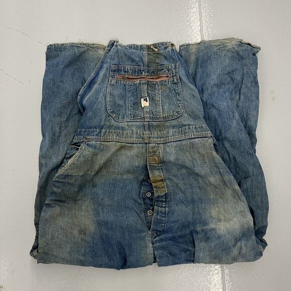 Vintage 60s Red Camel Blue Denim Workwear Overalls 42x30 - Picture 1 of 6